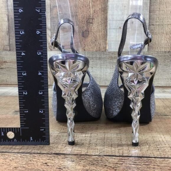 Nicole Miller Slingback High Heels Silver Metallic Womens 8 M Open Toe - Picture 7 of 13